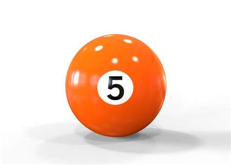 an orange billiard ball with the number five on it s side in front of a white background
