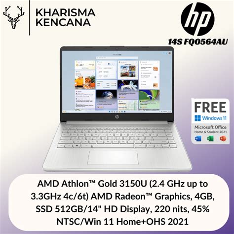 Jual HP 14S FQ0564AU AMD Athlon Gold 3150U 4GB 512SSD 14 HD Win11 OHS