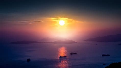 3840x2160 Landscape Sunrise Boat Mist Mountain Horizon 4k