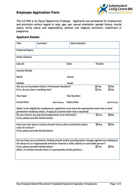 Free Printable Employment Application Employment Appl