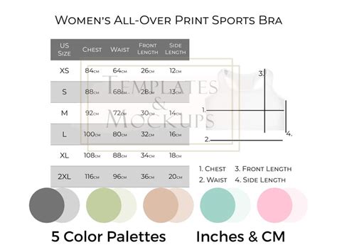 Instant Download Womens Sports Bra Size Chart Printful Aop Size