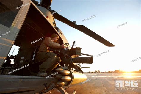 United States Marine Gunner Aboard A Uh 1y Venom Helicopter Just Prior