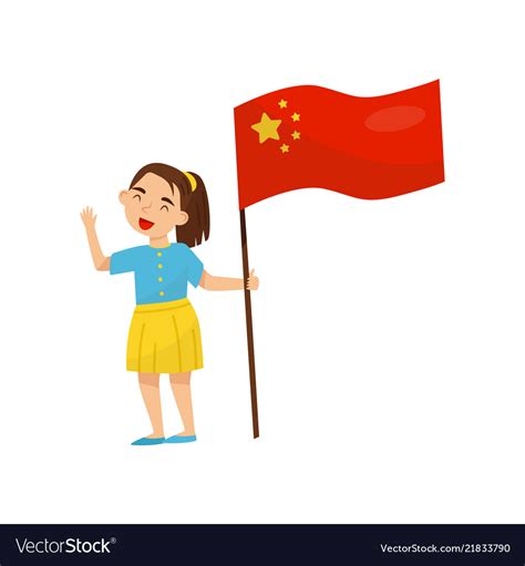 Girl Holding National Flag Of China Design Vector Image