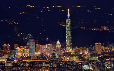 배경 화면 타이페이 밤 도시 고층 빌딩 조명 1920x1200 Hd 그림 이미지