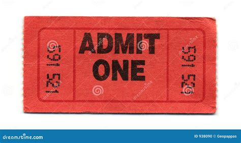 Admit One Ticket Stock Photo Image 938090