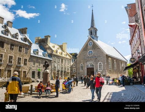 Place Royale In Lower Town Of Old Quebec City Canada With The Notre