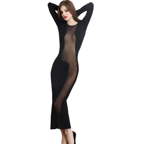 European Black Sheer Mesh Dress Sexy Night Club Dress 2017 Long Sleeve