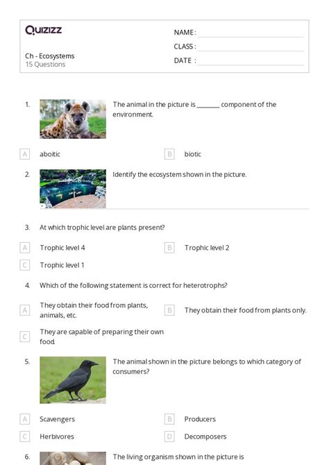50 Ecosystems Worksheets For 8th Class On Quizizz Free Printable