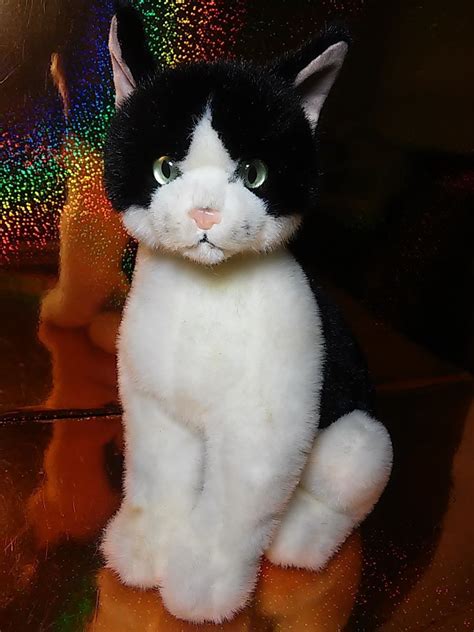 Aanda Plush Tuxedo Black White Kitty Cat Plush Realistic Green Eyes
