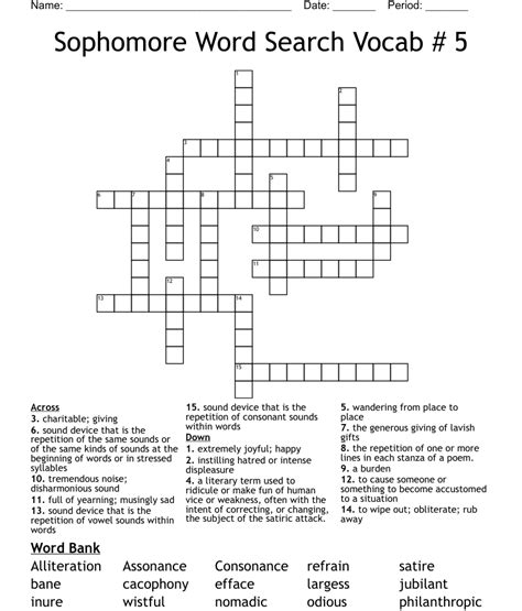 Sophomore Word Search Vocab 5 Crossword Wordmint