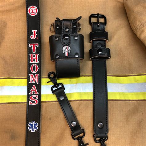 Black Leather Firefighterems Radio Strap And Holster Sets Etsy