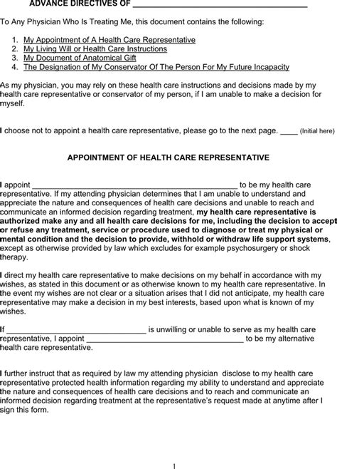 Advance Directive Template Free Template Downloadcustomize And Print