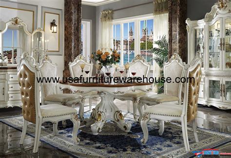 7 Piece Picardy Luxury Round Dining Room Set Usa Furniture Warehouse
