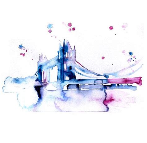 London Abstract Watercolor Painting Tower Bridge 13x19 Original