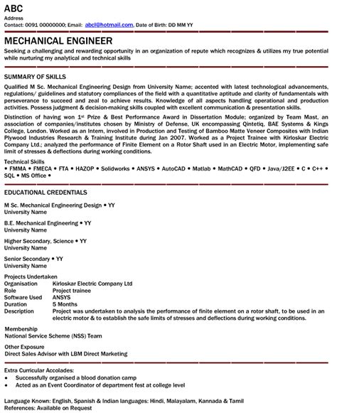 Possess vast experience in designing as well as developing career summary: 9+ mechanical engineer resume | Professional Resume List