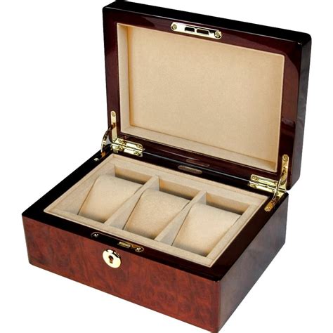 Hillwood Makah Burl Wood 3 Watch Storage Box With Lock Vm016w Etsy