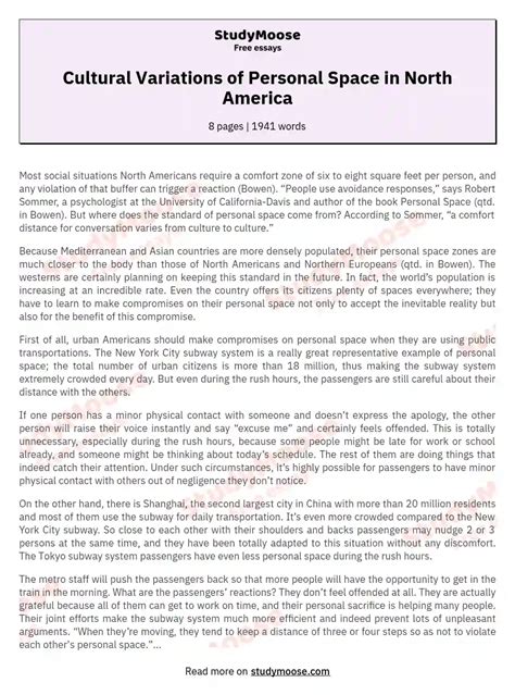 Cultural Variations Of Personal Space In North America Free Essay Example