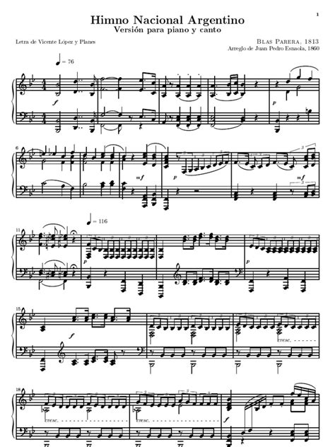 Partitura Para Piano Himno Nacional Argentino