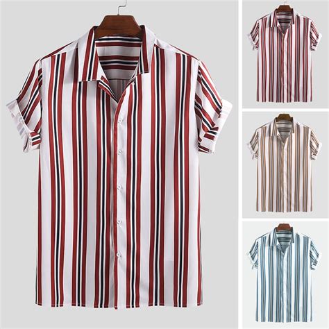 Buy Incerun Summer Mens Shirt Striped Printed Vacation Shirt For Men