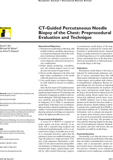 Ct Guided Percutaneous Needle Biopsy Of The Chest Preprocedural