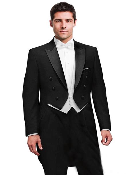 Classic Style Mens Black Tailcoat Peaked Lapel Groomsmen Suits Wedding Suits For Men 2016