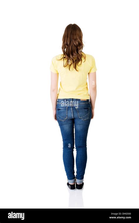 Attractive Standing Woman Back View Isolated On White Stock Photo Alamy