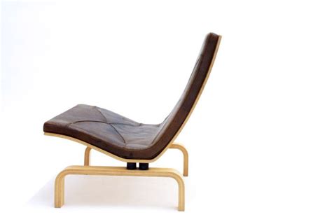 Model Pk Lounge Chair Bent Plywood And With Patinated Leather Seat Pad By Poul Kjaerholm For