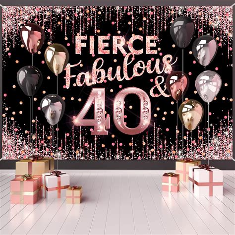 happy 40th birthday backdrop banner fierce fabulous and 40 decorations for women 40 years old