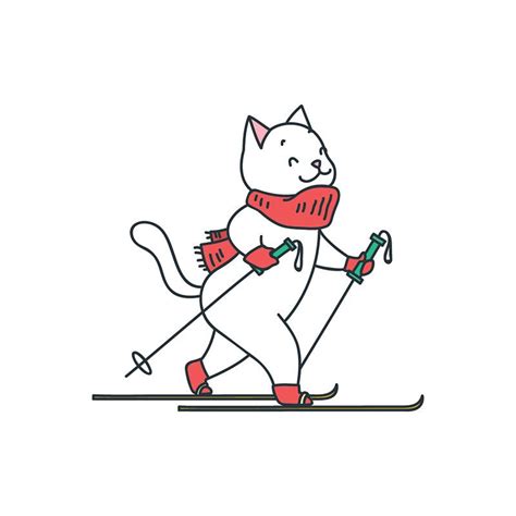 Enjoy The Winter Illustration Of Funny Cat Skiing In Winter Vector 8