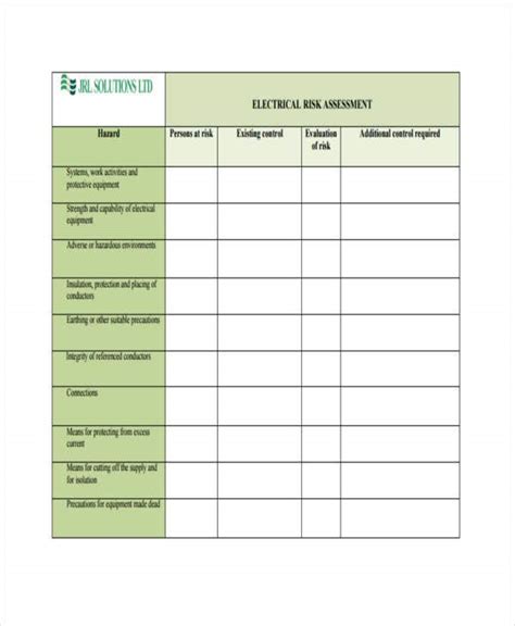 Electrical Risk Assessment Template Free