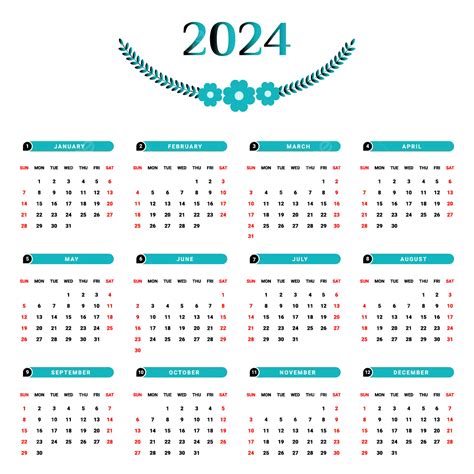Kalender Tahunan Gaya Geometris Hijau Dan Hitam 2024 Vektor Kalender