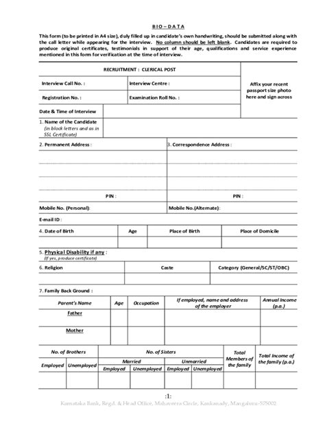 Fillable Online 10 Biodata Format For Job Pdf And Word Free