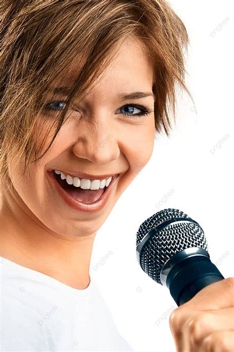 Girl Singing On White Background Blue Female Teenager Photo And Picture