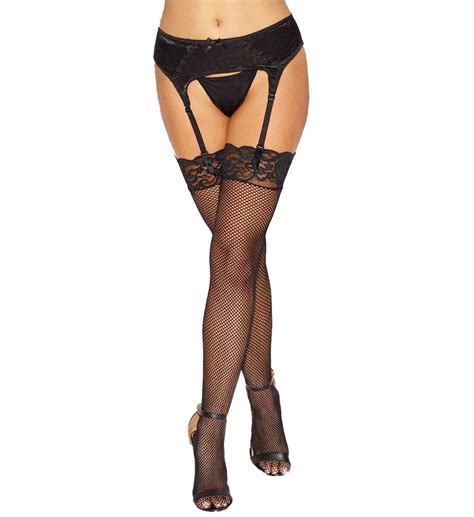 Fishnet Thigh High Stockings With Lace Top Picture Perfect Lingerie