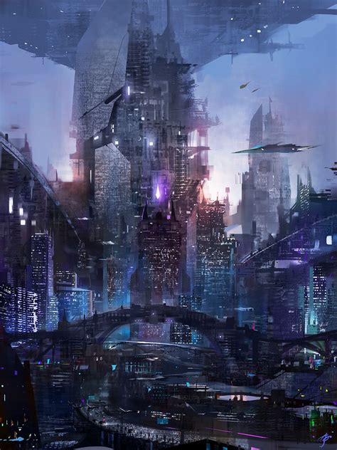 Cyber Punky Machine Fantasy Landscape Futuristic City Futuristic