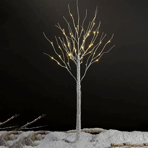 Prelit Birch Tree With Lights 4 Ft White Christmas Tree With 48 Warm