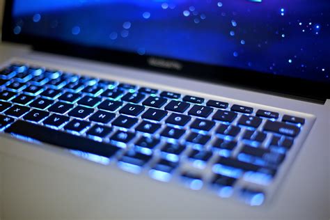 Using led technology, the nomenclature eerily glows at two different brightness settings that are controlled by the user. My new MacBook Pro 17" unibody w/ blue keyboard backlight ...