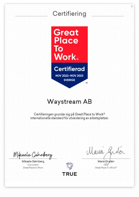 Certified Great Place To Work Waystream