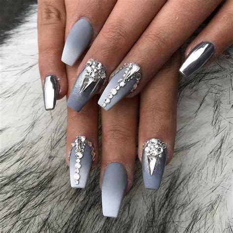 silvernails nails design with rhinestones rhinestone nails grey nail art