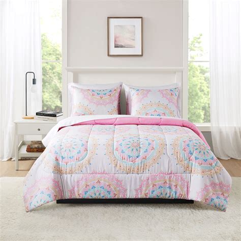 Mainstays Pink Medallion Reversible 7 Piece Bed In A Bag Comforter Set