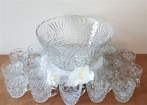 Vintage Crystal Glass Punch Bowl Set For Arlington Punch Etsy