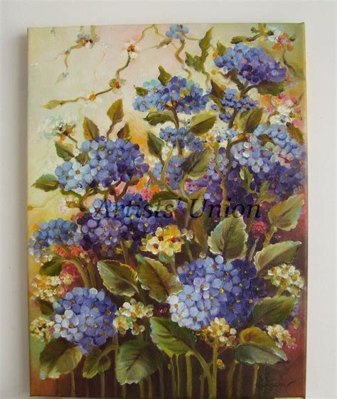Hydrangea Original Oil Painting Purple Hortensia Garden Flowers