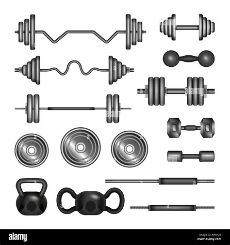 Set Of Gym Equipment Modern Vector Realistic Isolated Clip Art Stock