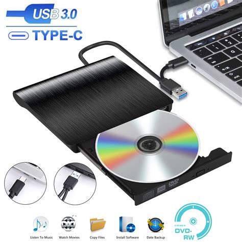 Tsv External Cd Dvd Drive For Pc Laptop Dvd Player Cd Burner Type C