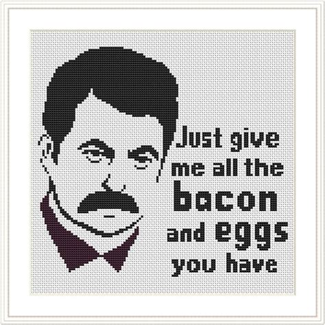 A Cross Stitch Pattern With The Words Just Give Me All The Bacon And