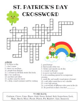 A mischievous elf of irish St. Patrick's Day Crossword Puzzle (Color and BW versions ...