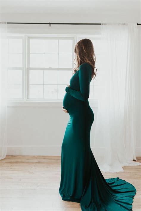 In Home Maternity Session Long Sleeve Maternity Dress Long Green