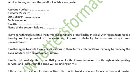 3.1 the format of application letter to the concerned officer. Application Letter to Bank for Mobile Banking Activation ...