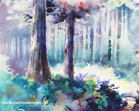 Watercolor Landscape Tree Painting Print Hiking Path Hiking Trail