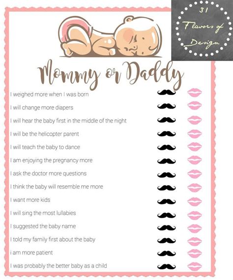 Mom Or Dad Baby Shower Game Questionnaire Ideas Baby Viewer